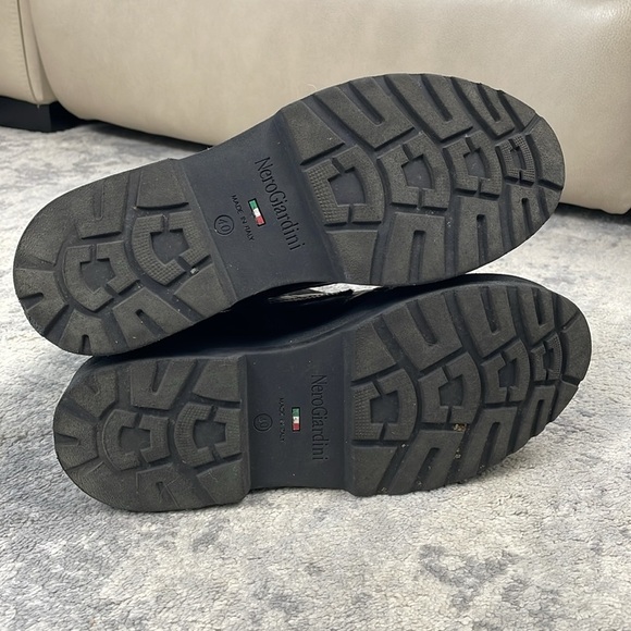 Nero Giardini Cocco Mock Croc Combat Booties Black Embossed Leather Sz 40 - Picture 10 of 13